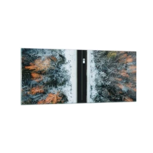 Glastavla - Bild på glas - Genom vinterskogen - 120x50 cm