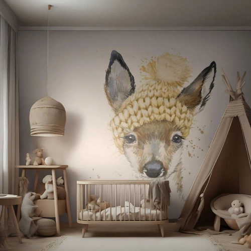 Fototapet Premium Sand - För vinter i insnöad skog - För barn, Rom, Grafik - 500x350 cm