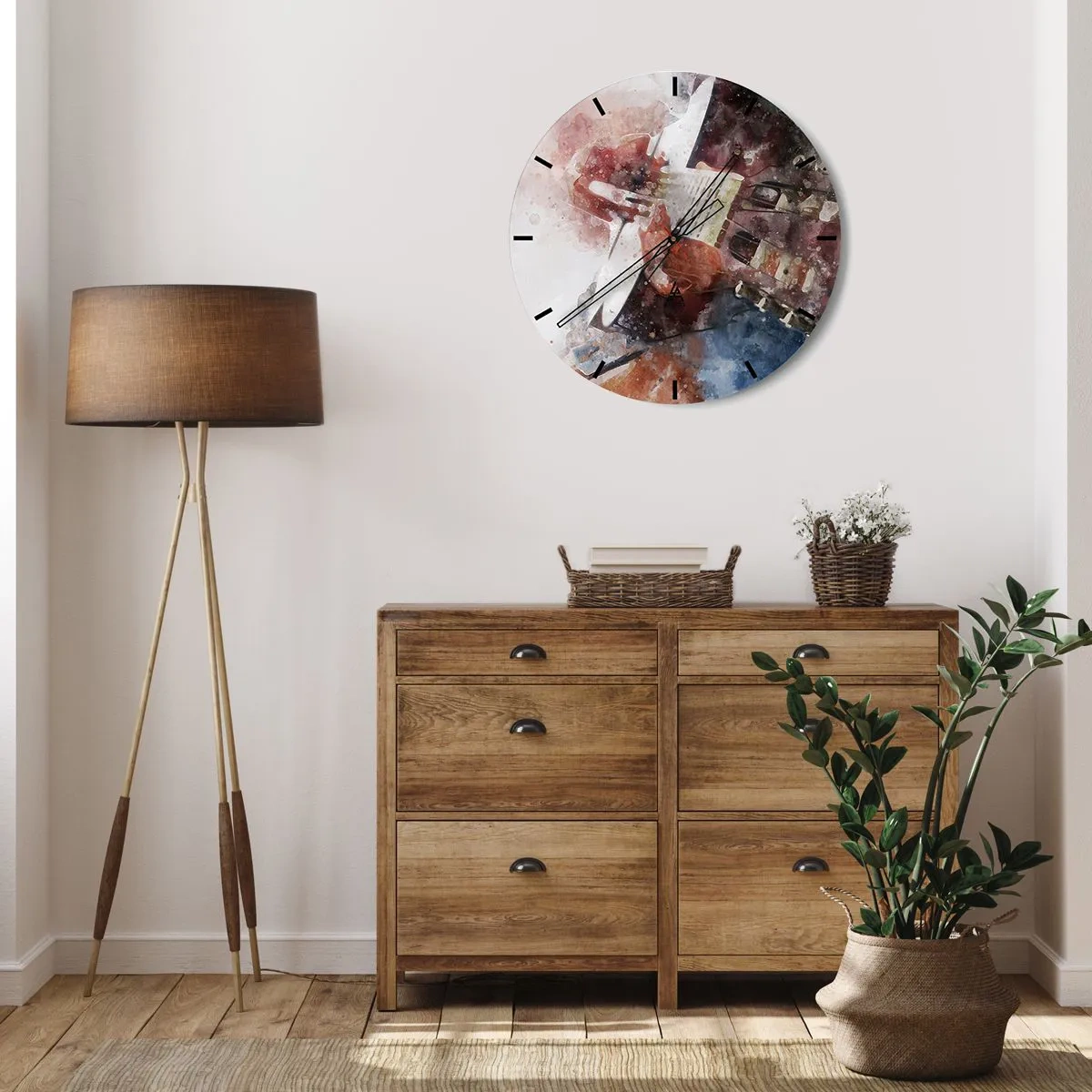 Väggklocka - Klocka på glas - Konstnärligt akvarell gitarrmotiv - 30x30cm - Vad tycker du om det? - Modern väggdekoration för vardagsrum, kök och sovrum ARTTOR