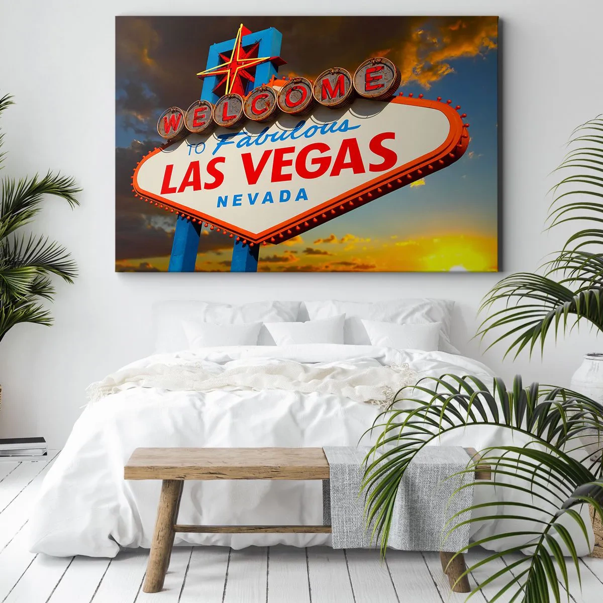 Canvastavla - Bild på duk - Den berömda Welcome to Fabulous Las Vegas-skylten vid solnedgången - 70x50cm - Hjälpa lyckan - Modern väggdekoration för vardagsrum och sovrum ARTTOR