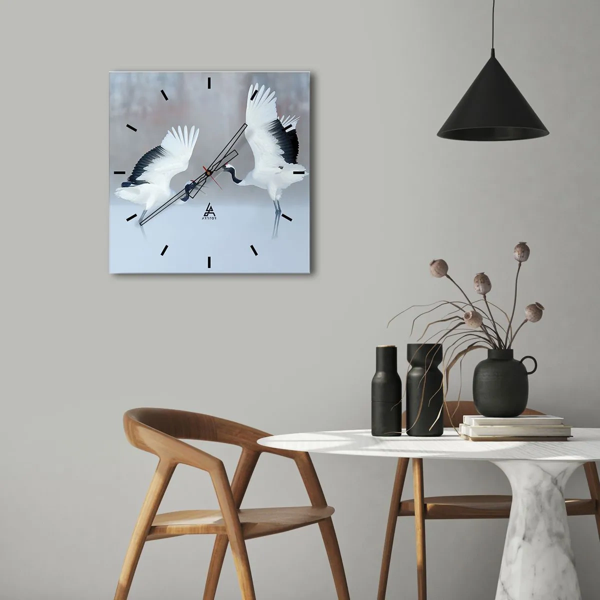 Väggklocka - Klocka på glas - Dansen i dimman - 40x40 cm