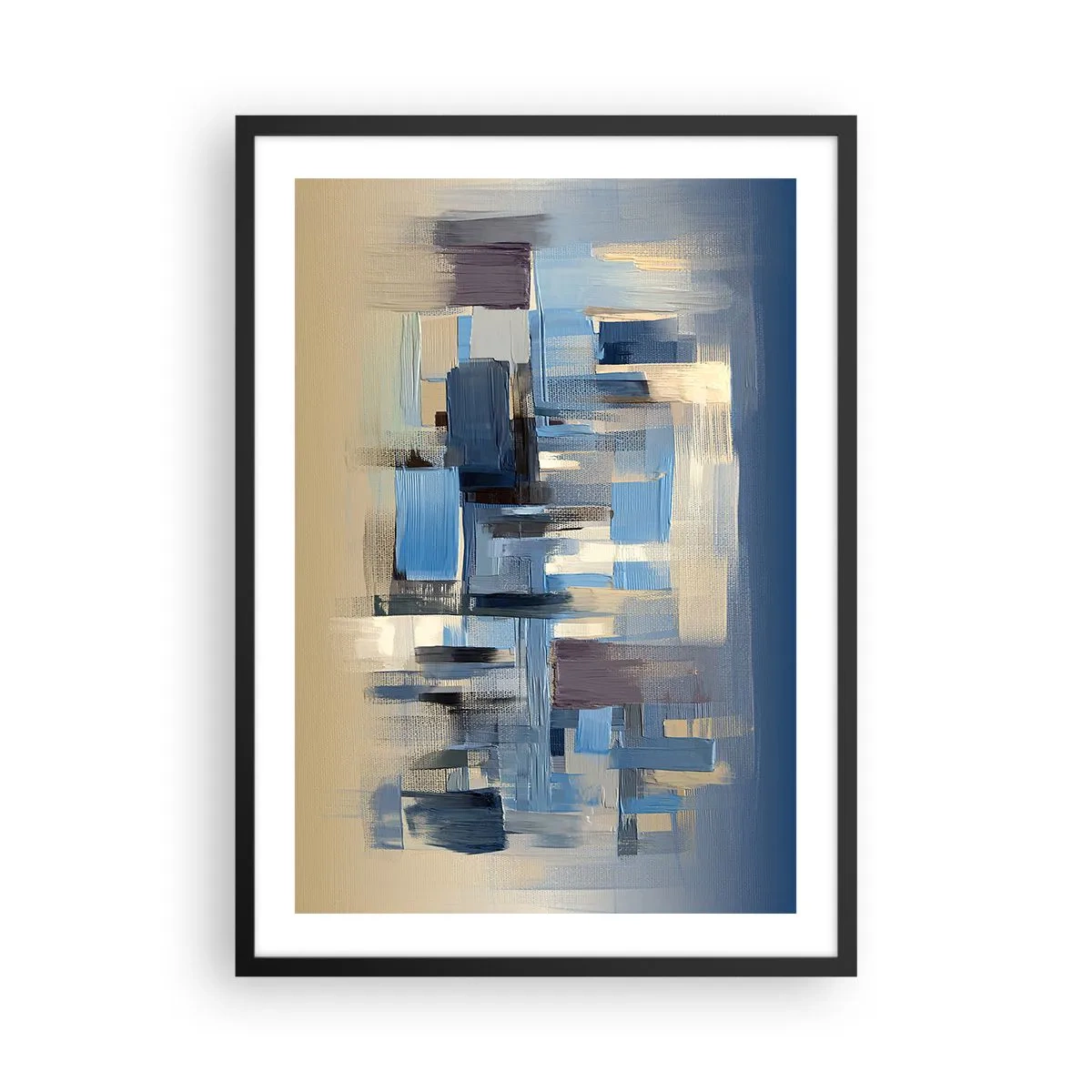 Affisch i svart ram - Abstrakt geometrisk komposition i nyanser av blått - 50x70cm - Blå konstruktion - Modern väggdekoration för vardagsrum och sovrum ARTTOR
