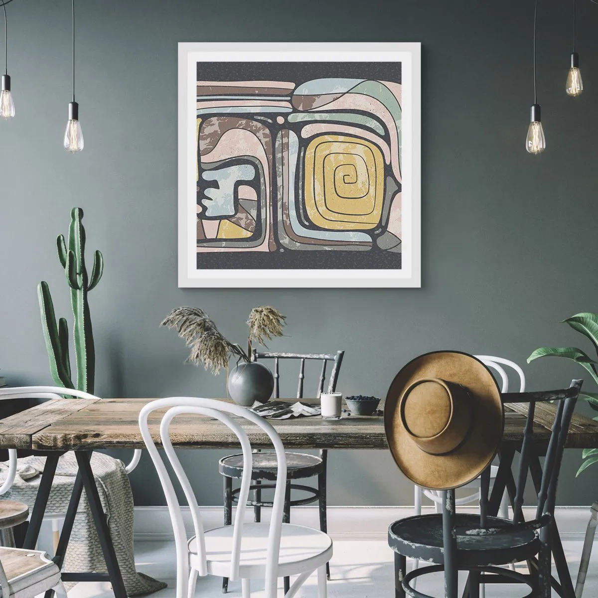 Affisch i vit ram - Abstraktion i en förcolumbiansk anda - 60x60 cm