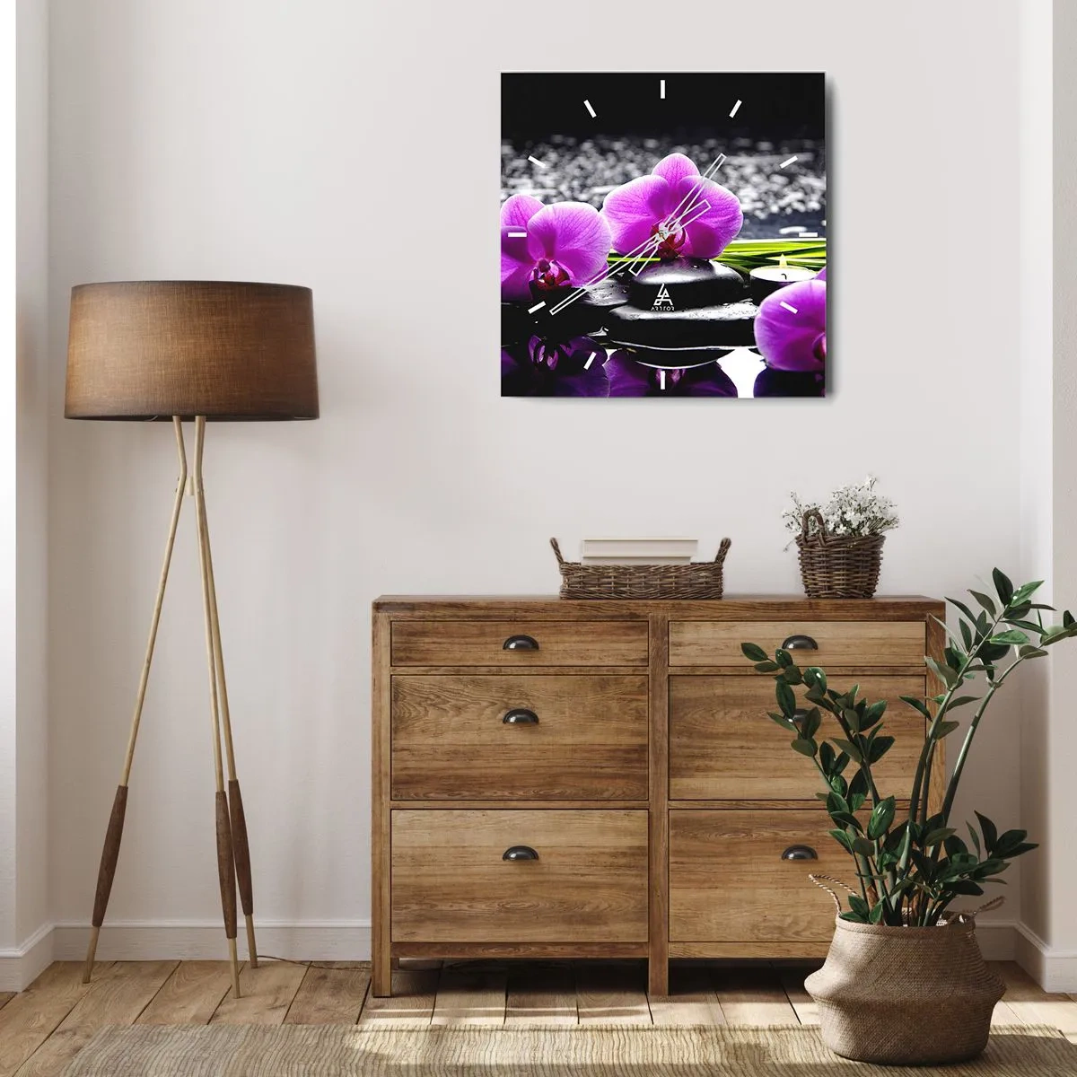 Väggklocka - Klocka på glas - Drunkna i tystnad och lugn - 40x40 cm