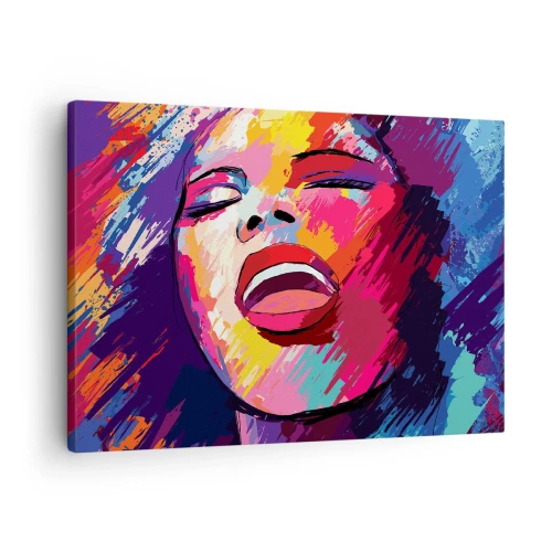 Canvastavla - Bild på duk - Abstrakt porträtt av en kvinna i livfulla färger - 70x50cm - Sjunga ut hela livet - Modern väggdekoration för vardagsrum och sovrum ARTTOR