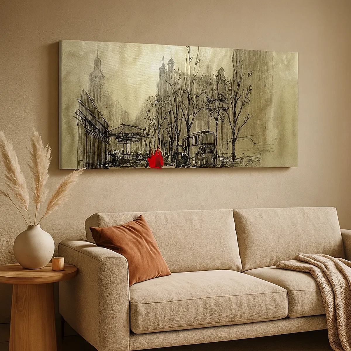 Canvastavla - Bild på duk - Träff i London-dimman  - 30x30 cm