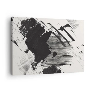 Canvastavla - Bild på duk - Abstrakta svarta penseldrag på vit bakgrund - 70x50cm - Abstraktion - uttrycket av svart - Modern väggdekoration för vardagsrum och sovrum ARTTOR