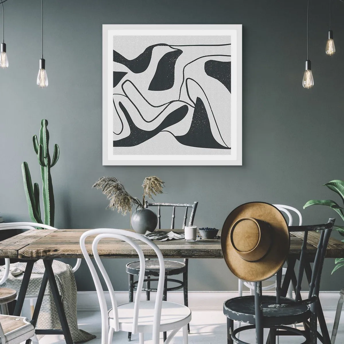 Affisch i vit ram - Abstrakt lek i en labyrint - 50x50 cm