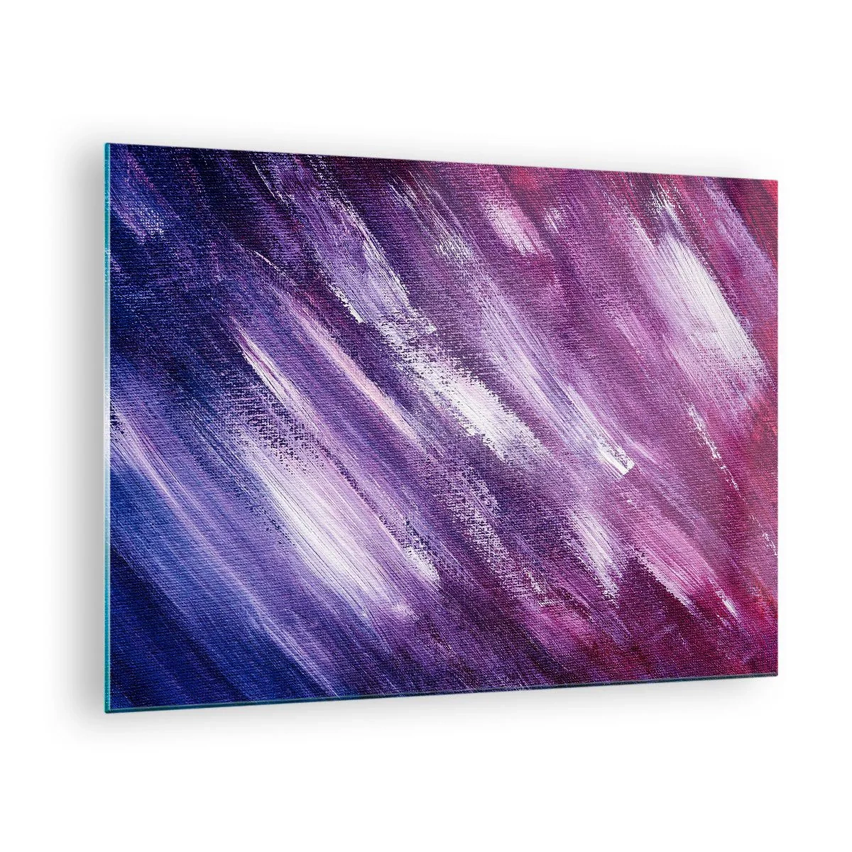 Glastavla - Bild på glas - Abstrakt målning i nyanser av lila och vitt - 70x50cm - När solig vind blåser - Modern väggdekoration för vardagsrum och sovrum ARTTOR