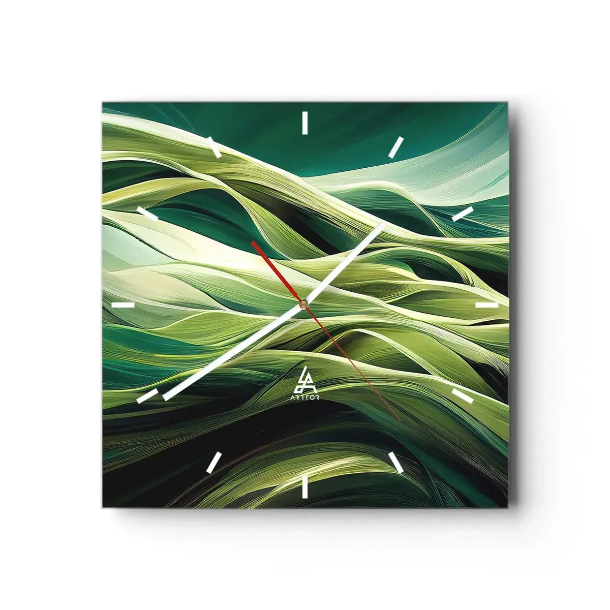 Väggklocka - Klocka på glas - Ett abstrakt spel med grönt - 30x30 cm