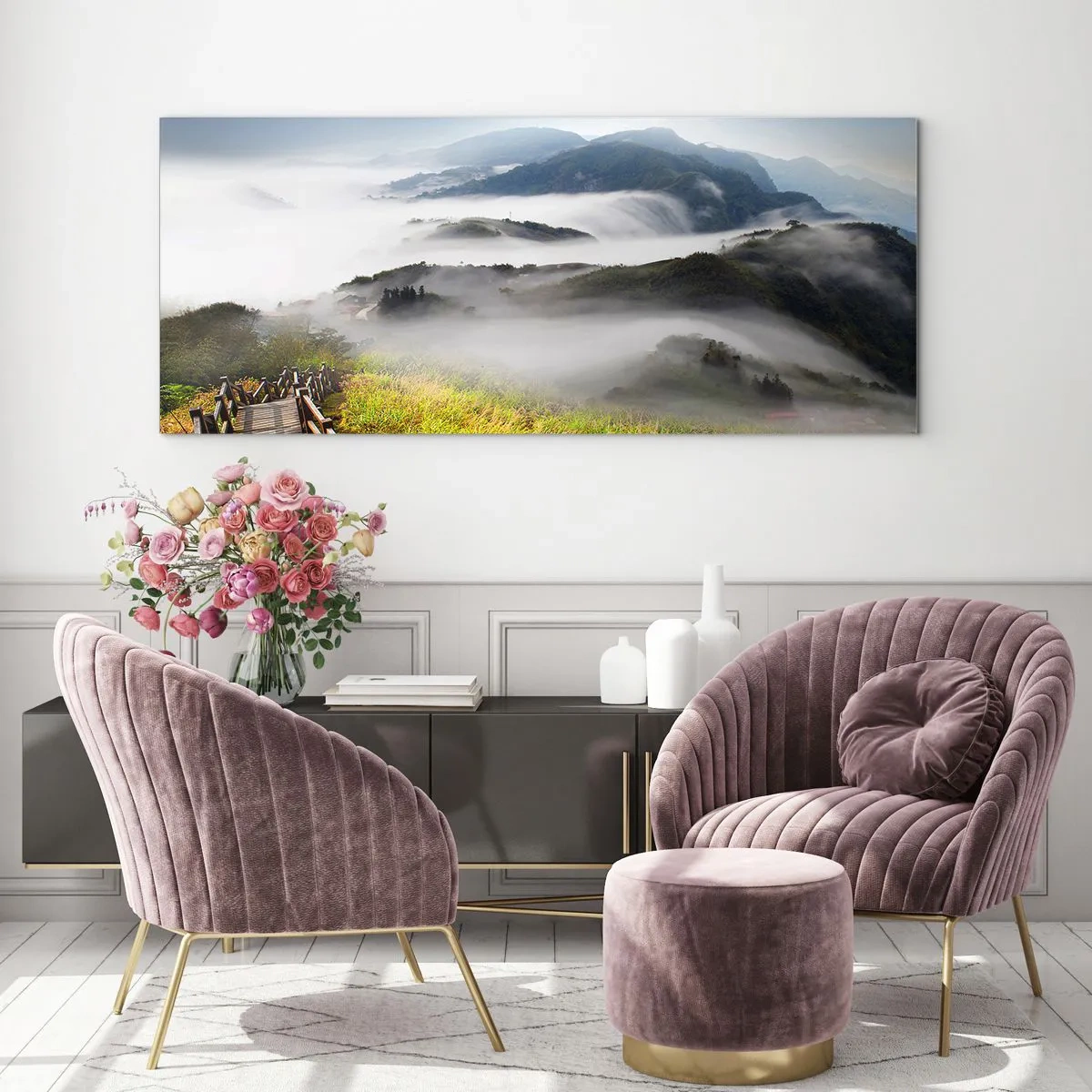 Glastavla - Bild på glas - Vävt av sken och dimma - 100x40 cm