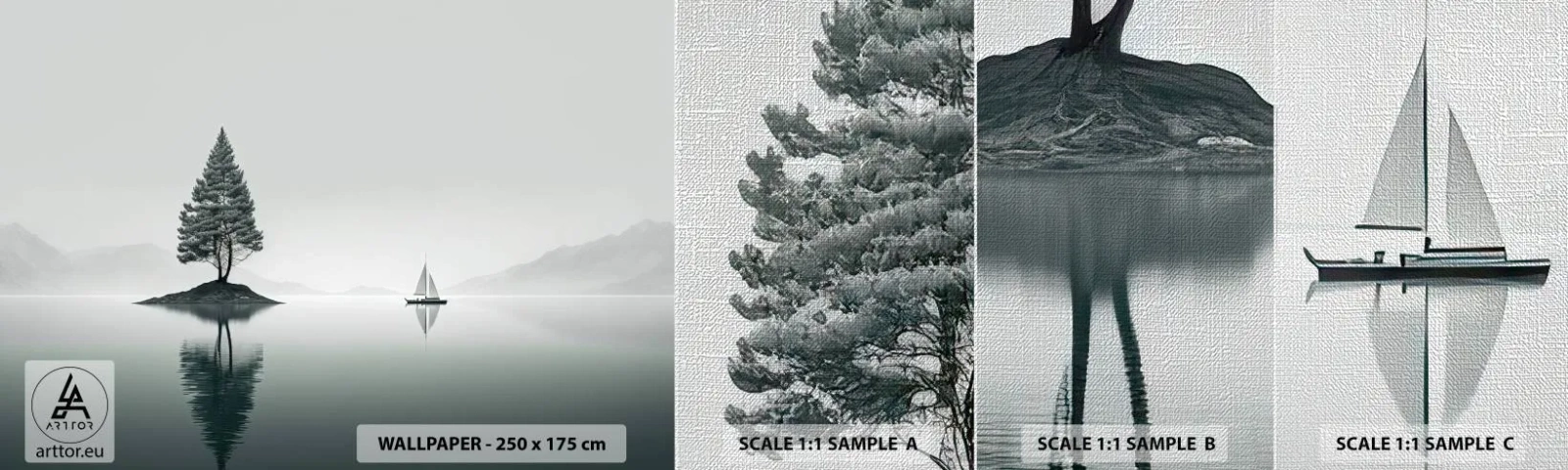 Provbit av fototapet Premium Canvas - En dröm - Lugn, Segelbåt, Sjö - 100x30 cm