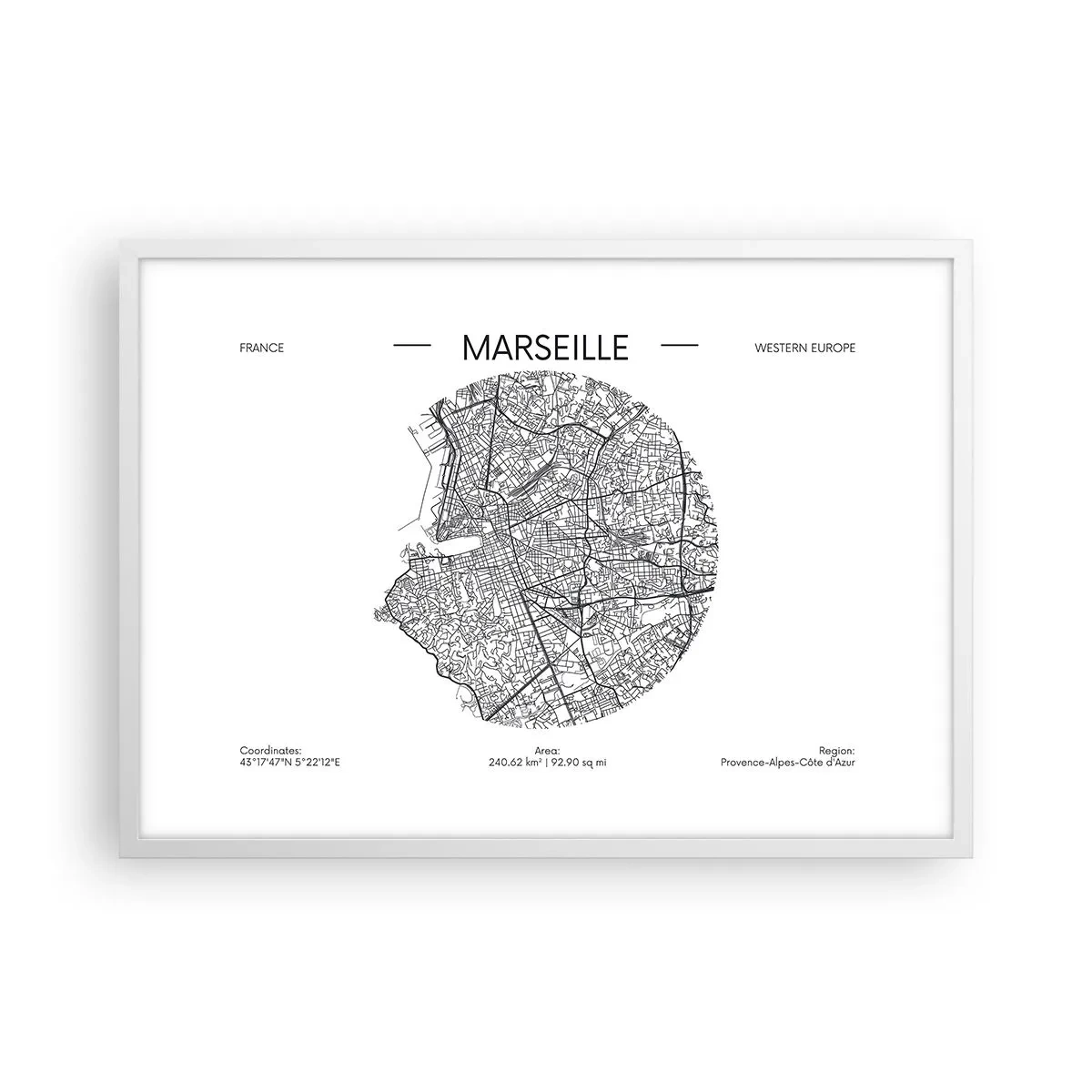 Affisch i vit ram - Marseilles anatomi - 70x50 cm