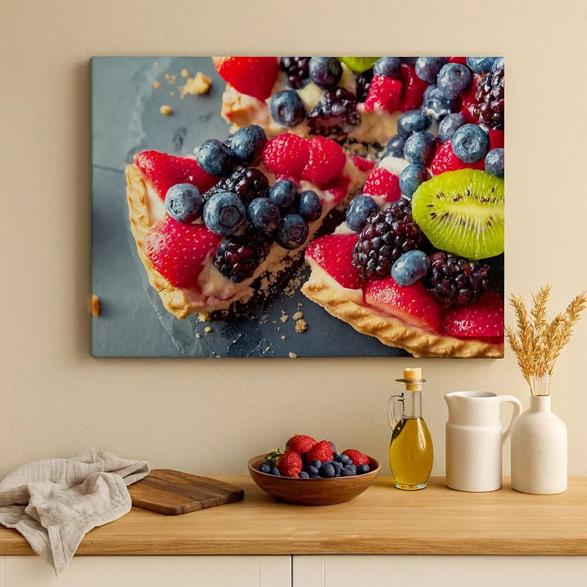 Canvastavla - Bild på duk - Färgglad tårta med frukt och grädde - 70x50cm - Dolce vita! - Modern väggdekoration för vardagsrum och sovrum ARTTOR
