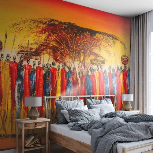 Fototapet Premium Canvas - Dit, dit, dit de går - Bit, människor, Afrika - 200x140 cm