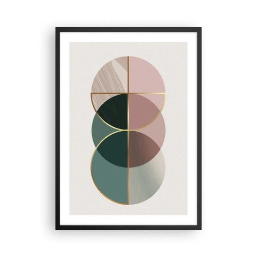 Affisch i svart ram - Abstrakt geometrisk komposition med cirklar och guld - 50x70cm - Hjul efter hjul... - Modern väggdekoration för vardagsrum och sovrum ARTTOR