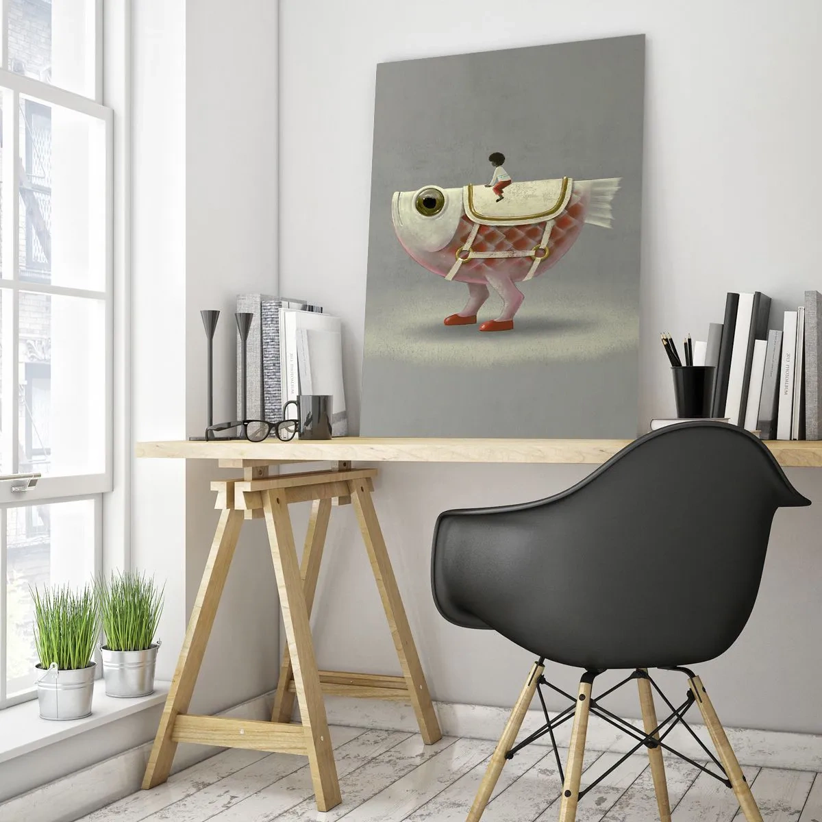 Glastavla - Bild på glas - Fiskryttare - 50x70 cm
