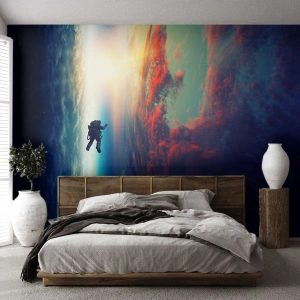 Fototapet Standard Eco - En astronaut som svävar i rymden ovanför jorden - 100x70cm - Stå emot universumet - Modern väggdekoration för vardagsrum och sovrum ARTTOR
