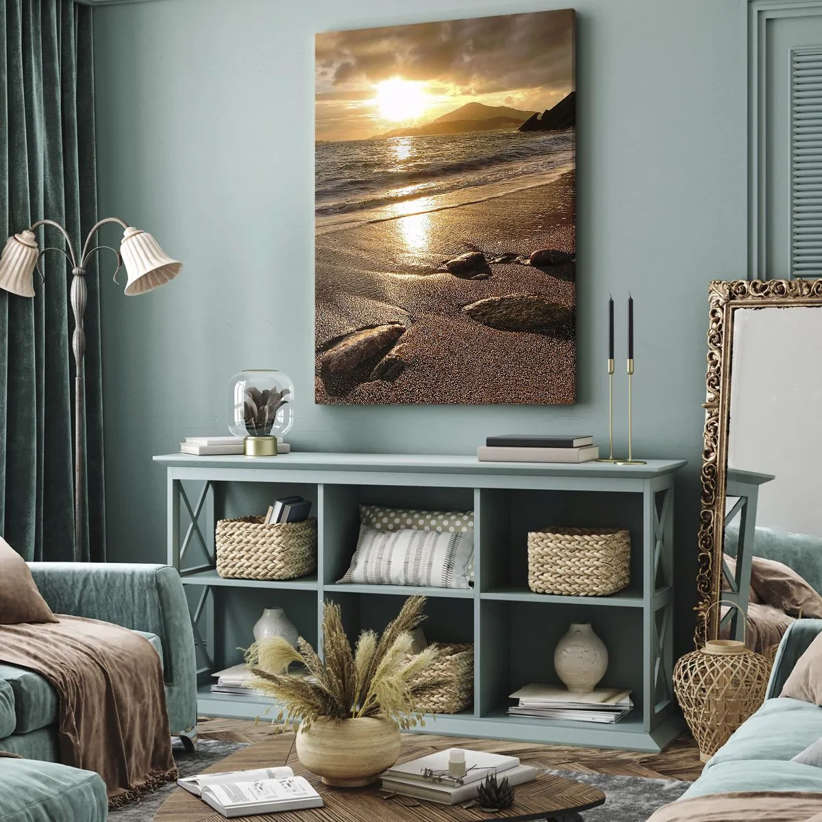 Canvastavla - Bild på duk - Följ solen mot kullarna - 50x70 cm