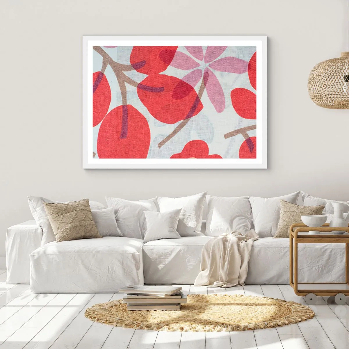Affisch i vit ram - Blomsterkomposition i rosa - 50x40 cm
