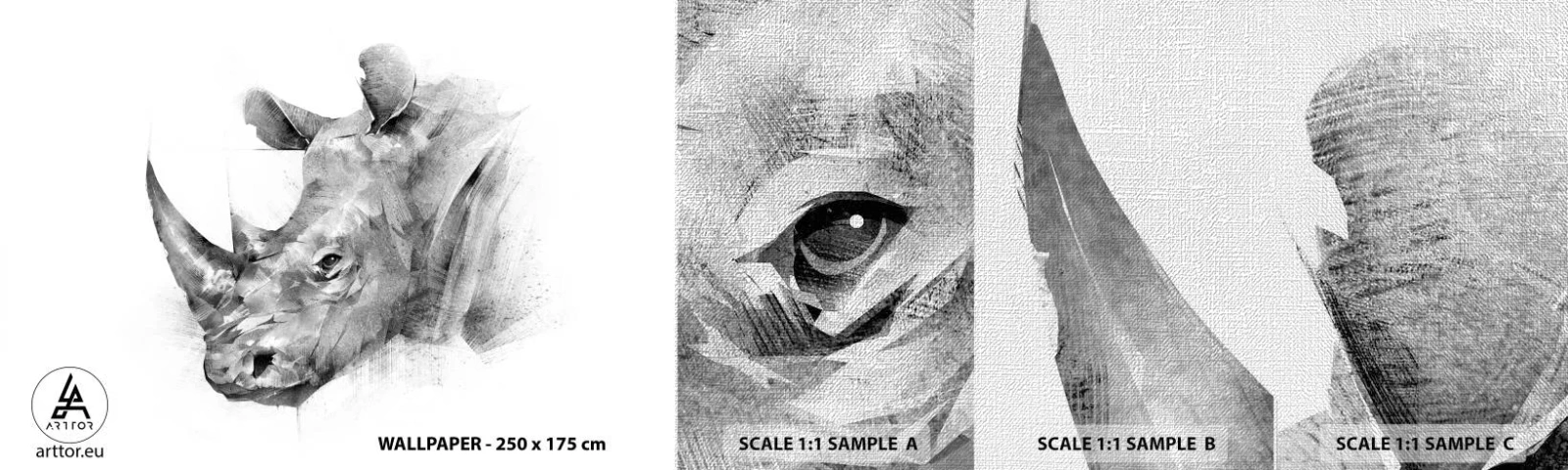 Provbit av fototapet Premium Canvas - Afrikansk porträtt - Abstraktion, Noshörning, Djur - 100x30 cm