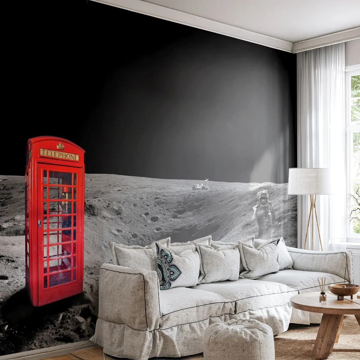 Fototapet Premium Sand - Rymdskämt - Abstraktion, Måne, Astronaut - 300x210 cm