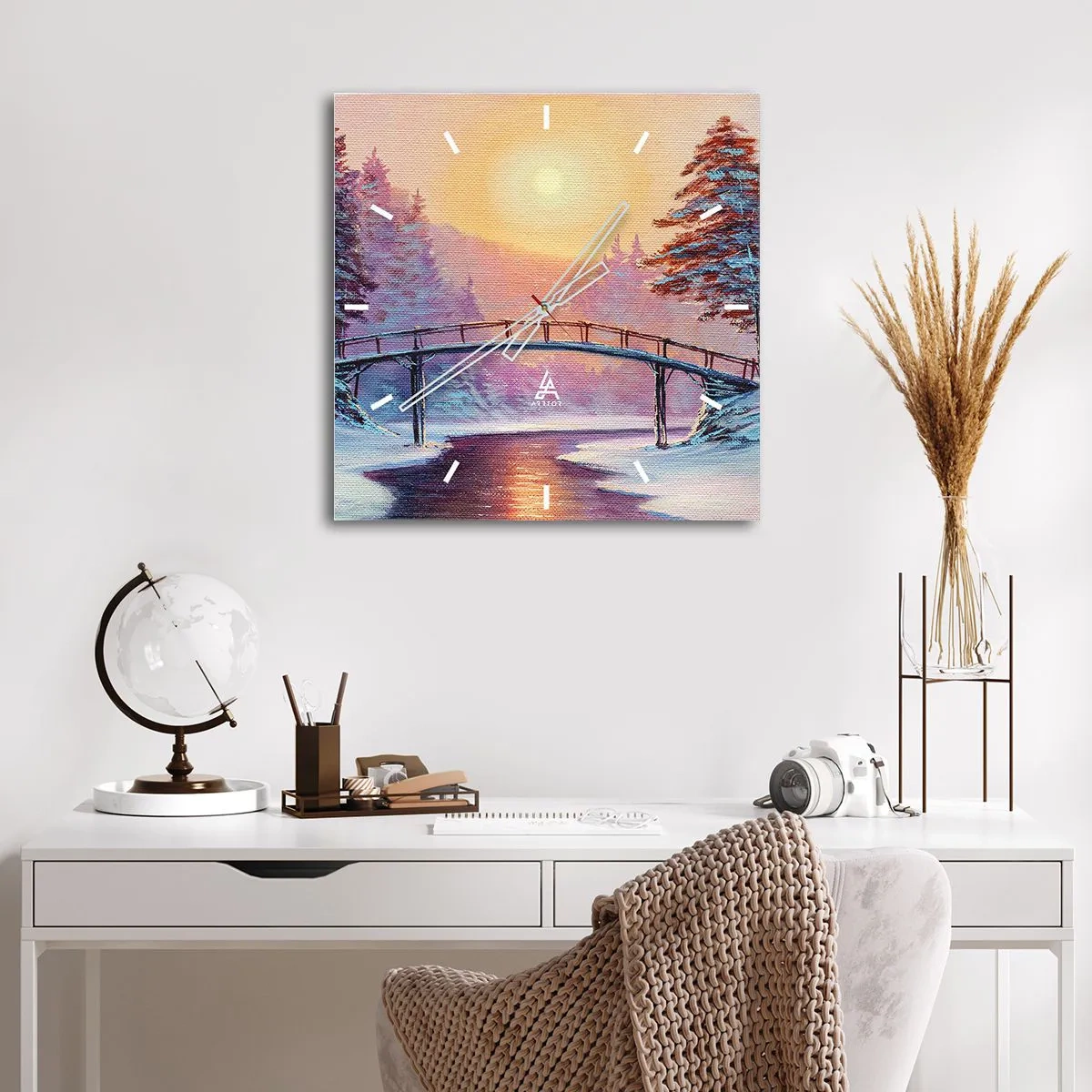 Väggklocka - Klocka på glas - De fyra årstiderna - vinter - 30x30 cm