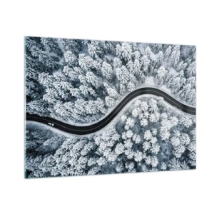 Glastavla - Bild på glas - Genom vinterskogen - 100x70 cm
