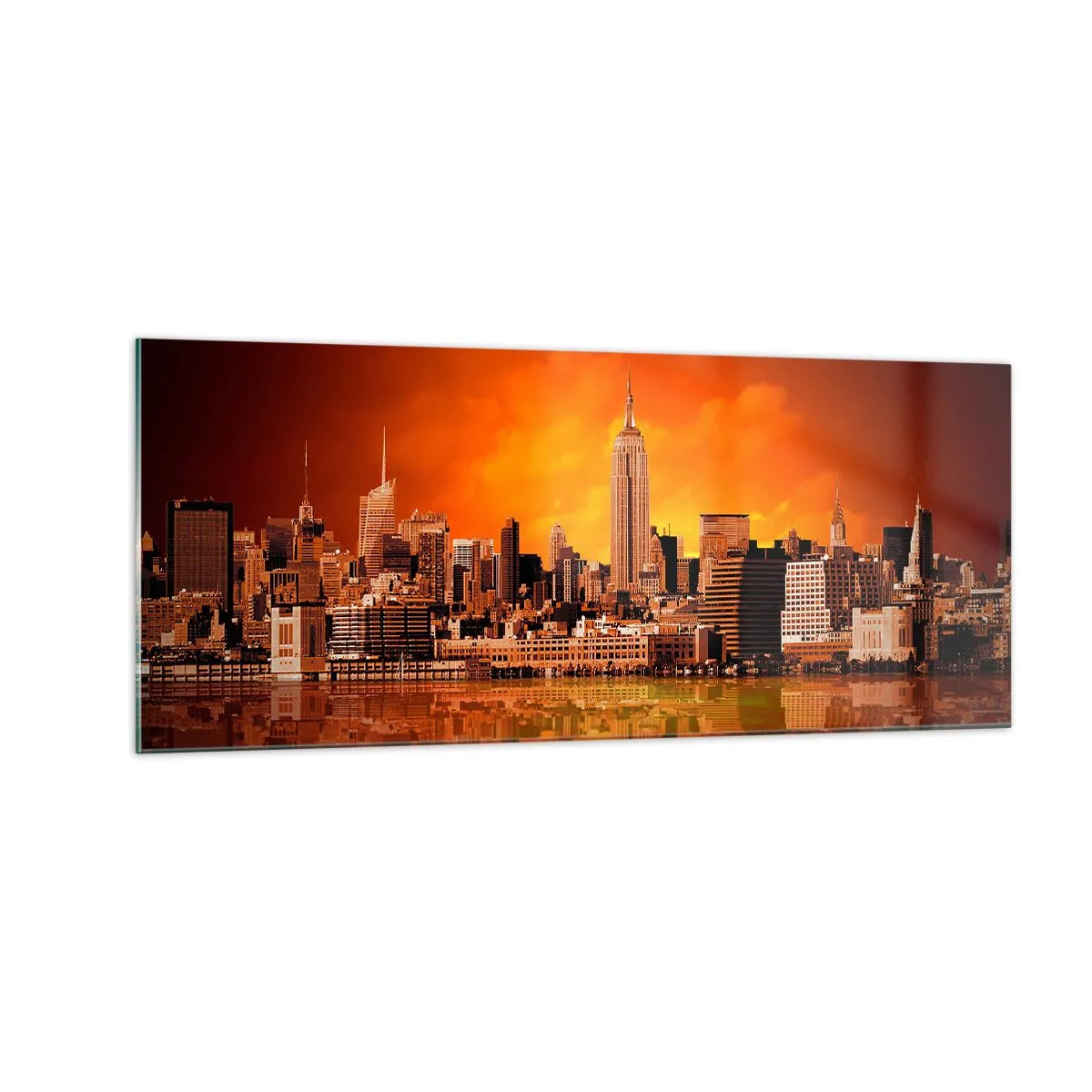 Glastavla - Bild på glas - Stostadspanorama i gul och brunt - 100x40 cm