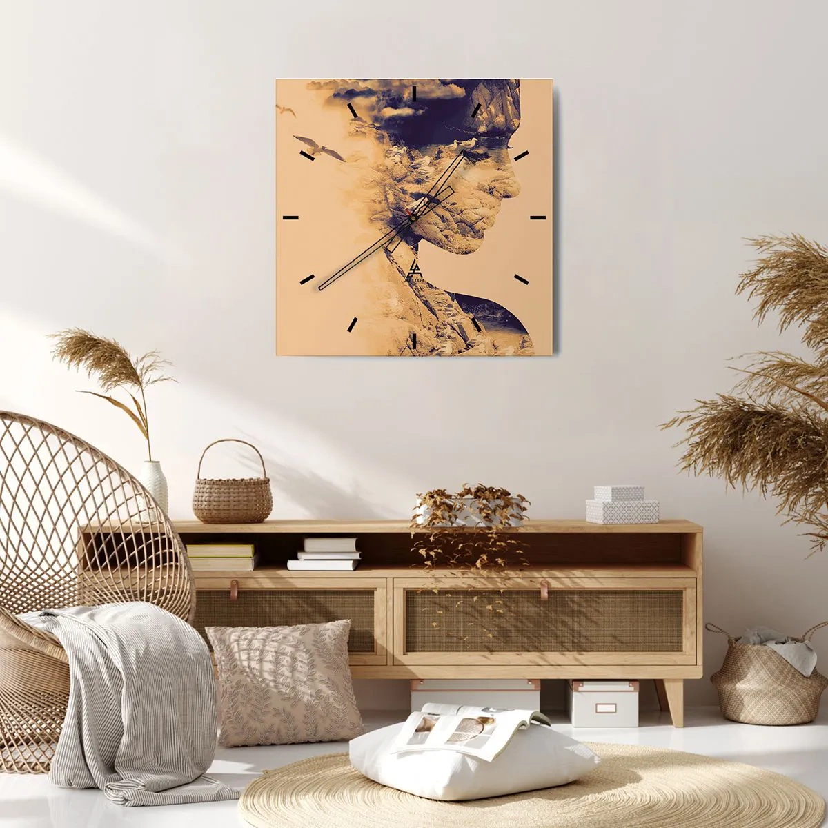 Väggklocka - Klocka på glas - Skön av naturen - 30x30 cm