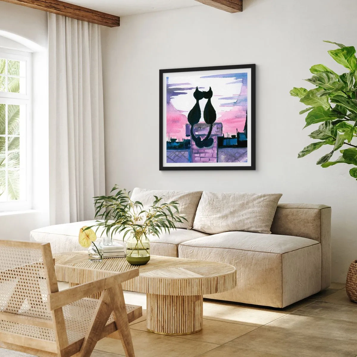 Affisch i svart ram - Rendez-vous under månen - 60x60 cm