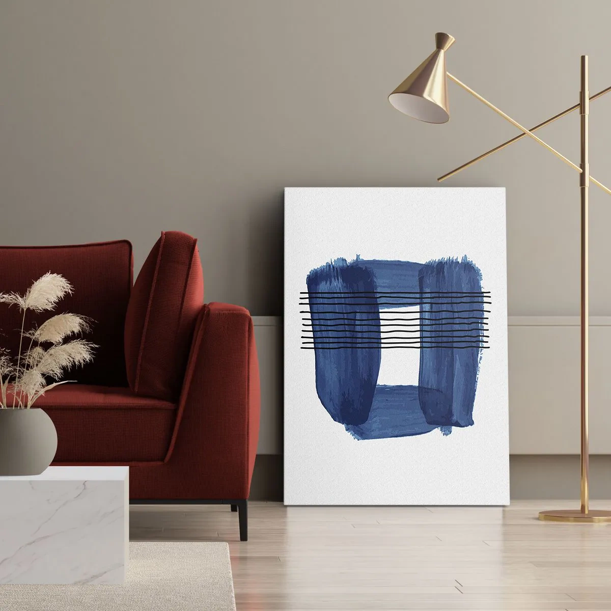 Canvastavla - Bild på duk - Svart-blå komposition - 50x70 cm