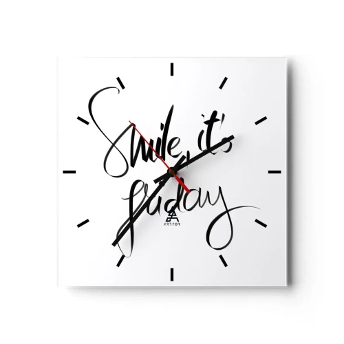 Väggklocka - Klocka på glas - Riktig glädje - 30x30 cm