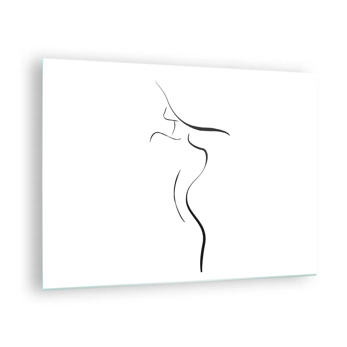 Glastavla - Bild på glas - Minimalistisk kontur av en kvinnlig silhuett i svartvitt - 70x50cm - Svårfångad som en våg - Modern väggdekoration för vardagsrum och sovrum ARTTOR