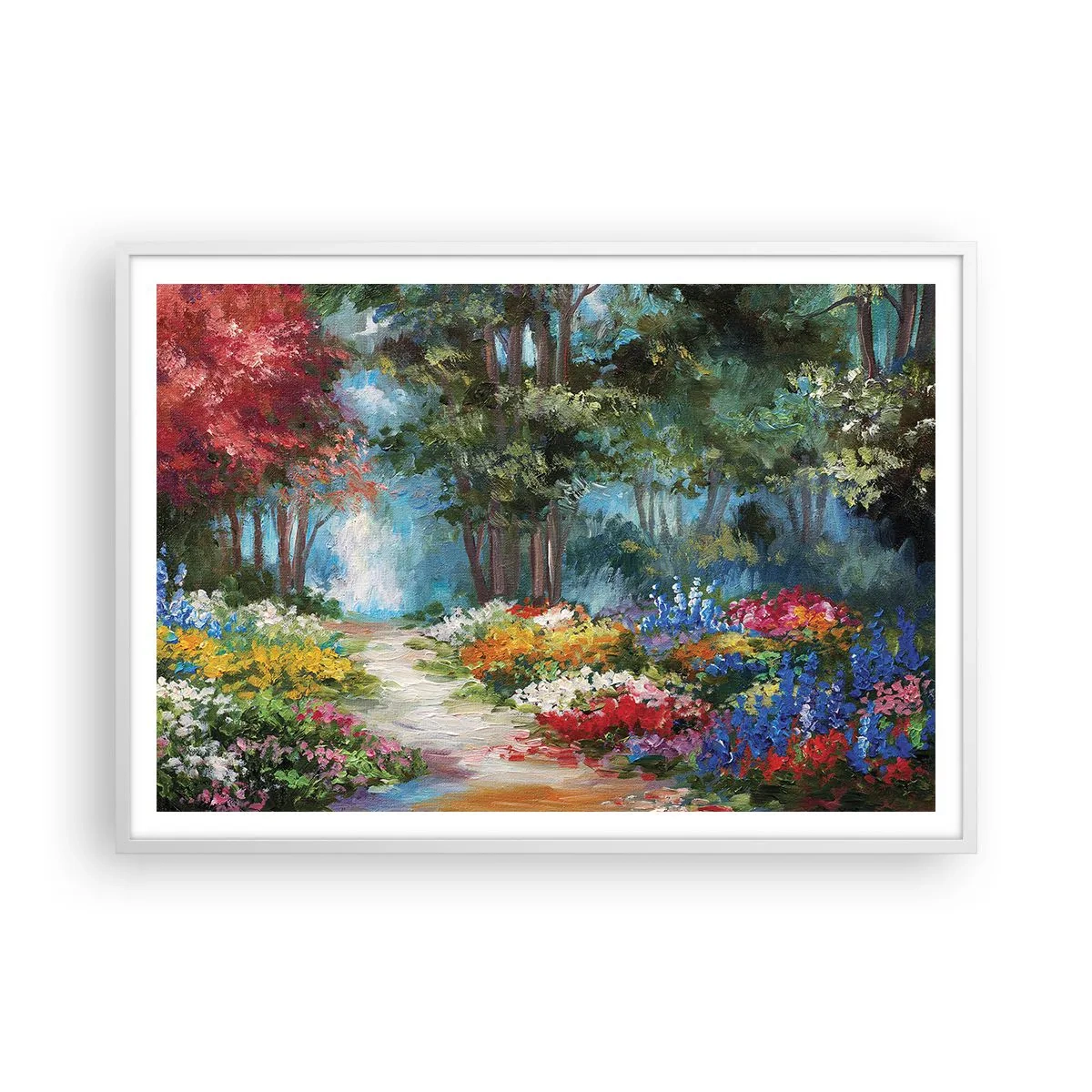 Affisch i vit ram - Skogsträdgård, blomskog - 100x70 cm