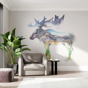 Självhäftande Fototapet Deluxe Sticker - Vintersagans figur - Abstraktion, Älg, Berg - 150x105 cm