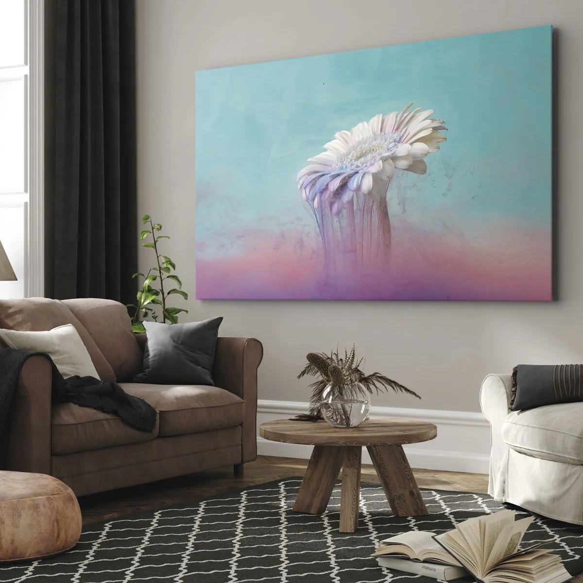 Canvastavla - Bild på duk - Pastellgerbera med suddig effekt - 70x50cm - Blommornas undervärld - Modern väggdekoration för vardagsrum och sovrum ARTTOR