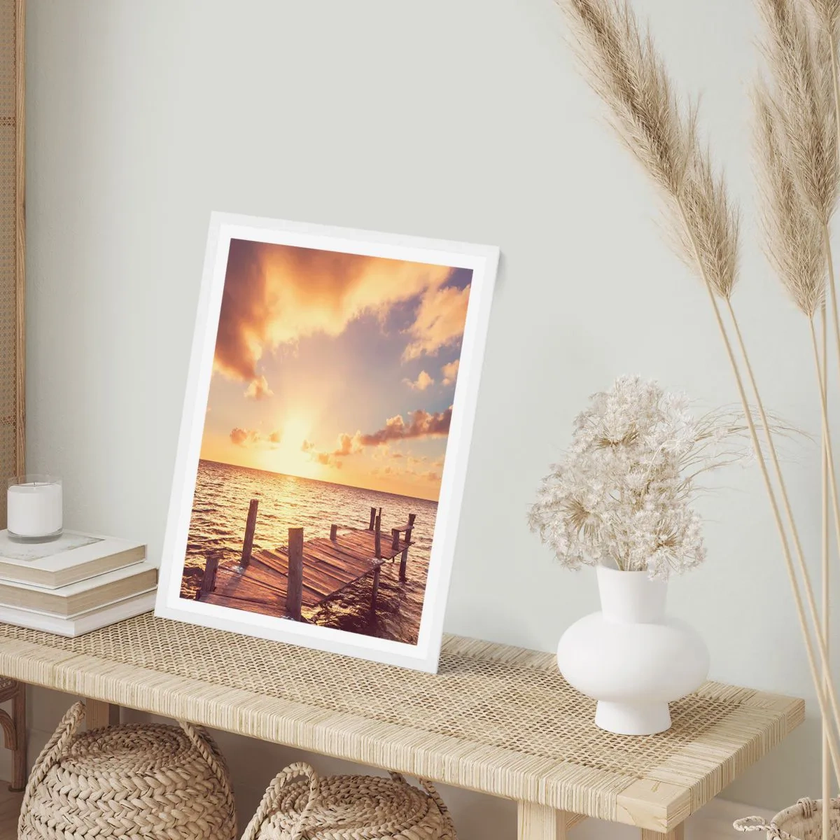 Affisch i vit ram - Gyllene mildhetslandskap - 30x40 cm