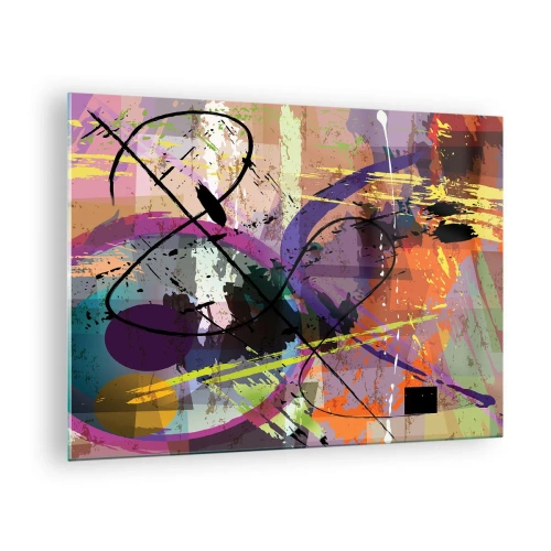 Glastavla - Bild på glas - Färgglada abstrakta former och linjer i en dynamisk komposition - 70x50cm - Rakt fram eller runt - Modern väggdekoration för vardagsrum och sovrum ARTTOR