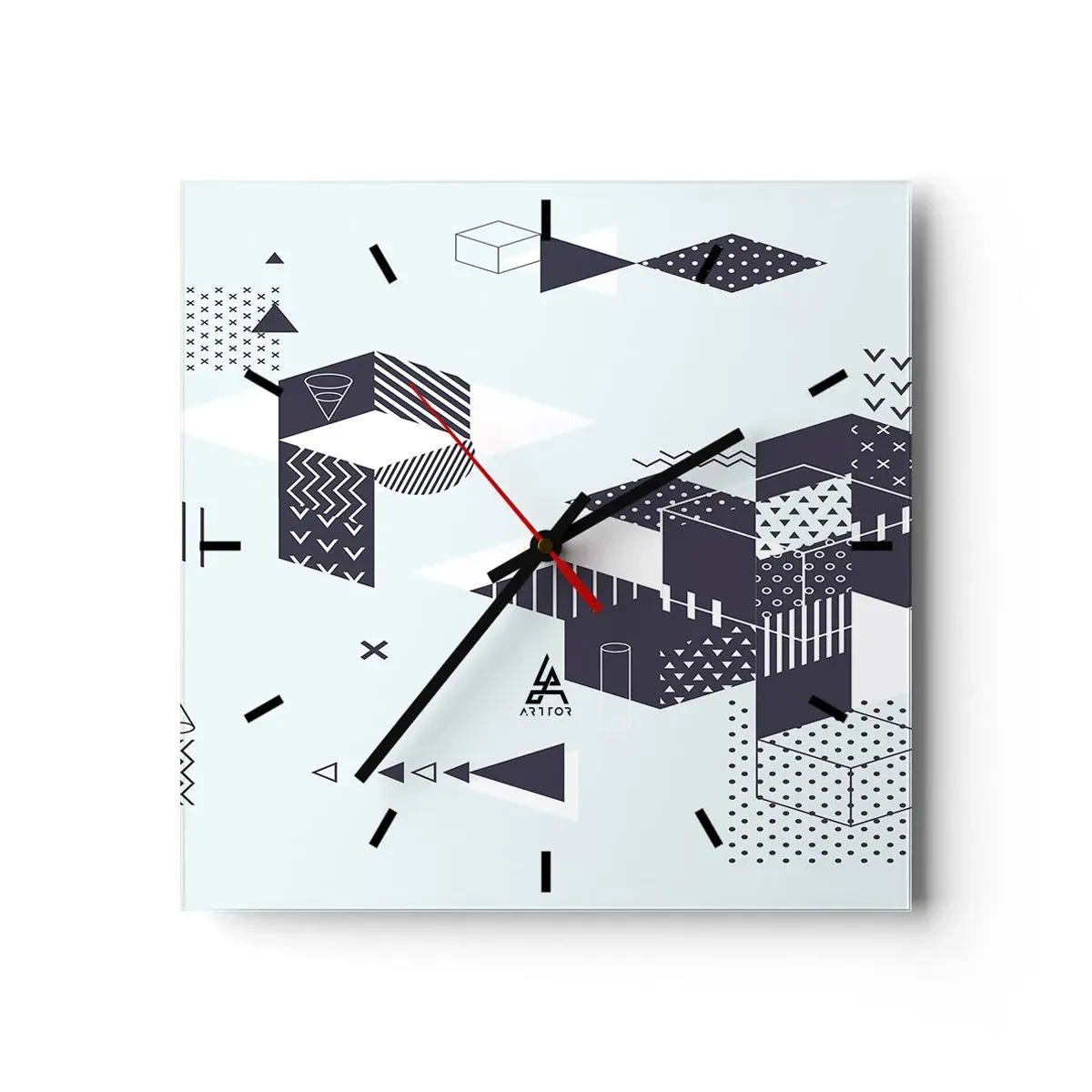 Väggklocka - Klocka på glas - I matematikerns själ - 30x30 cm