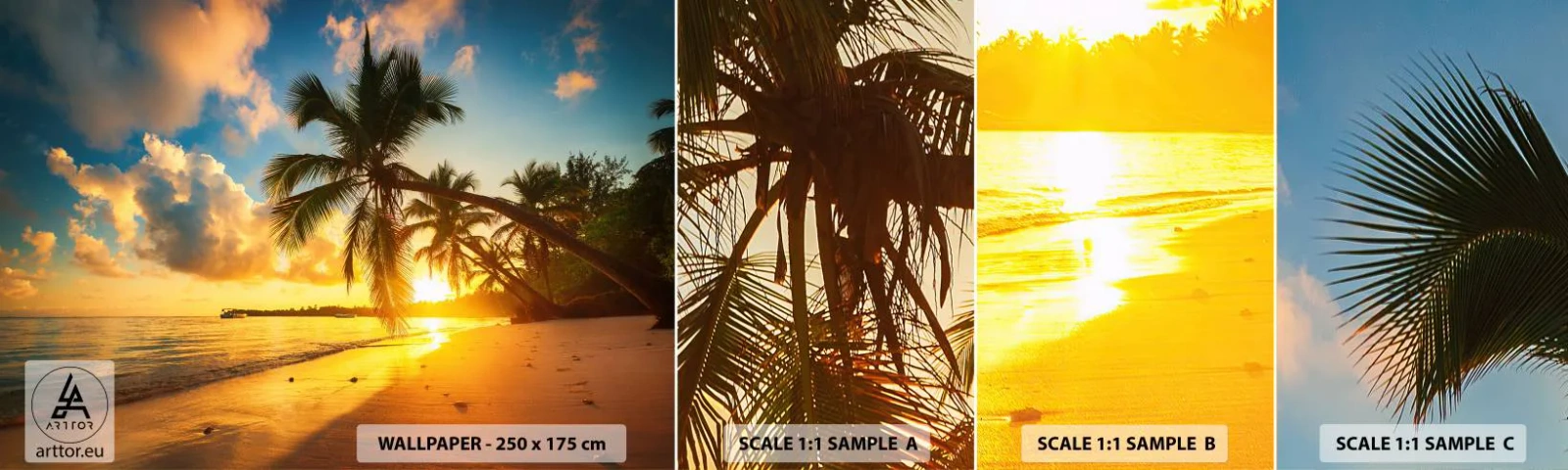 Provbit av självhäftande fototapet Deluxe Sticker - Karibisk dröm - Landskap, Kokosnötspalm, Hav - 100x30 cm