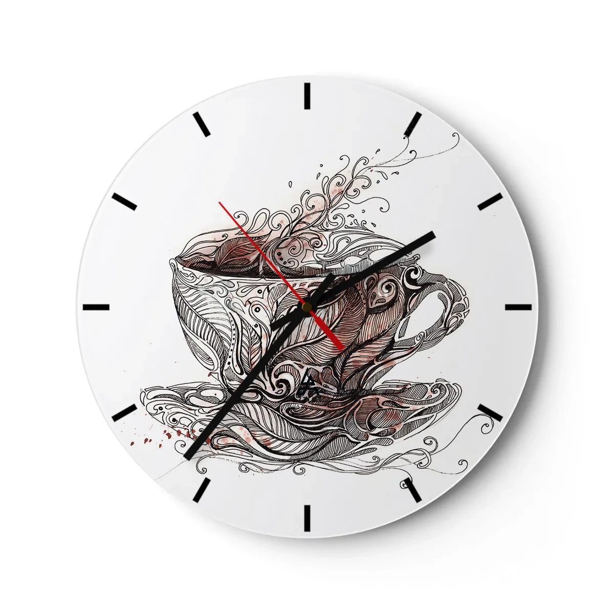 Väggklocka - Klocka på glas - En kopp kaffe med ett konstnärligt mönster - 30x30cm - Te är gott för allt - Modern väggdekoration för vardagsrum, kök och sovrum ARTTOR