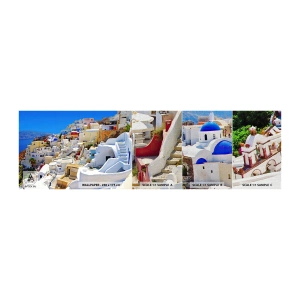 Provbit av fototapet Premium Canvas - En dröm om grekisk sommar - Arkitektur, Landskap, Santorini - 100x30 cm