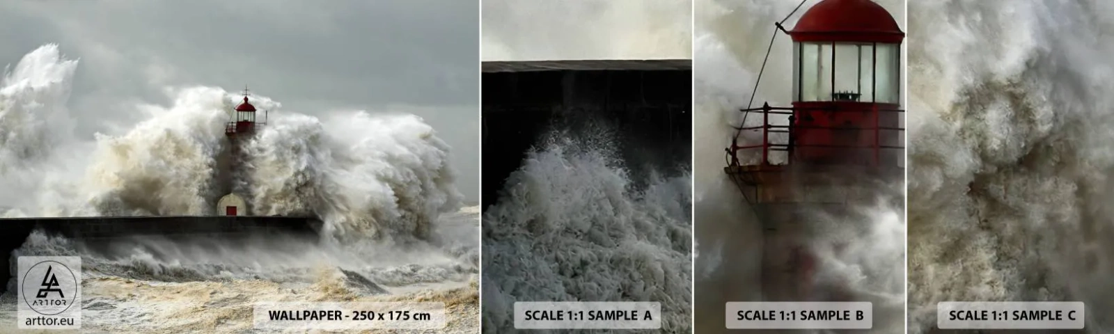 Provbit av självhäftande fototapet Deluxe Sticker - Havets ilska - Landskap, Fyr, Storm - 100x30 cm
