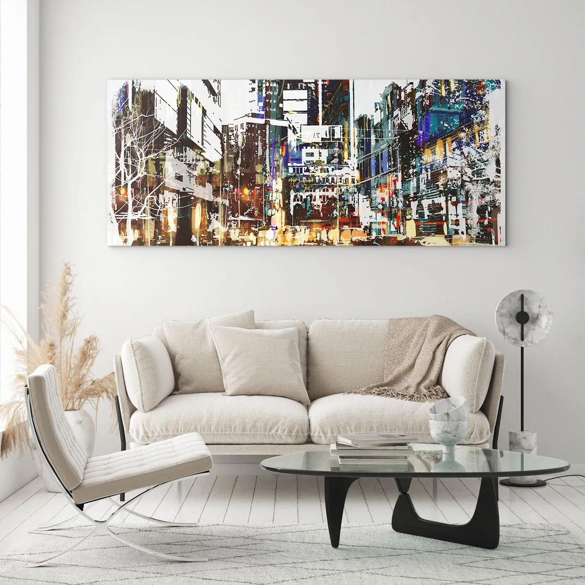 Glastavla - Bild på glas - Blinkande stad - 100x40 cm