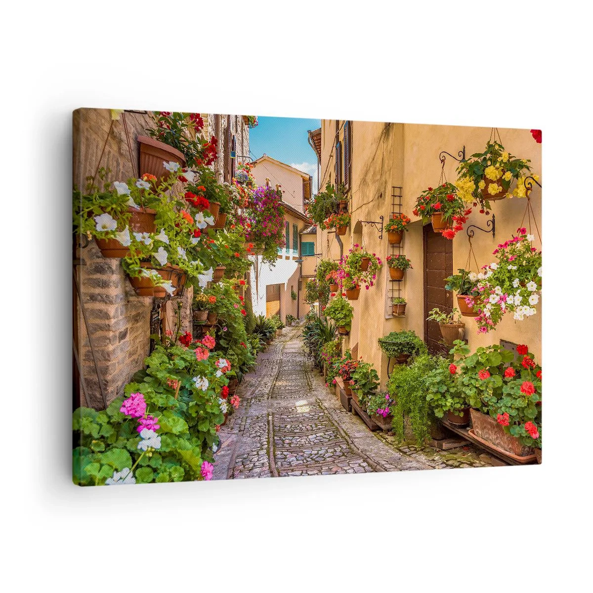 Canvastavla - Bild på duk - En charmig gata full av blommor och blomkrukor - 70x50cm - Italiensk gränd - Modern väggdekoration för vardagsrum och sovrum ARTTOR