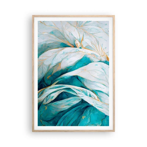 Affisch i ram av ljusek - Blå abstraktion med guldmotiv - 70x100 cm