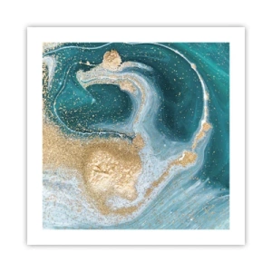 Affisch - Guld- och turkosvirvel - 50x50 cm
