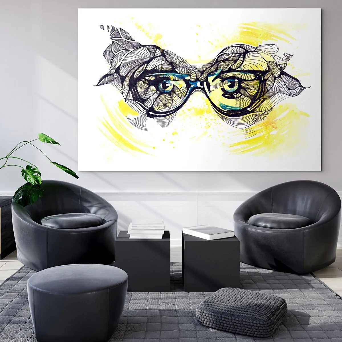 Glastavla - Bild på glas - Genom blåa glasögon - 100x70 cm