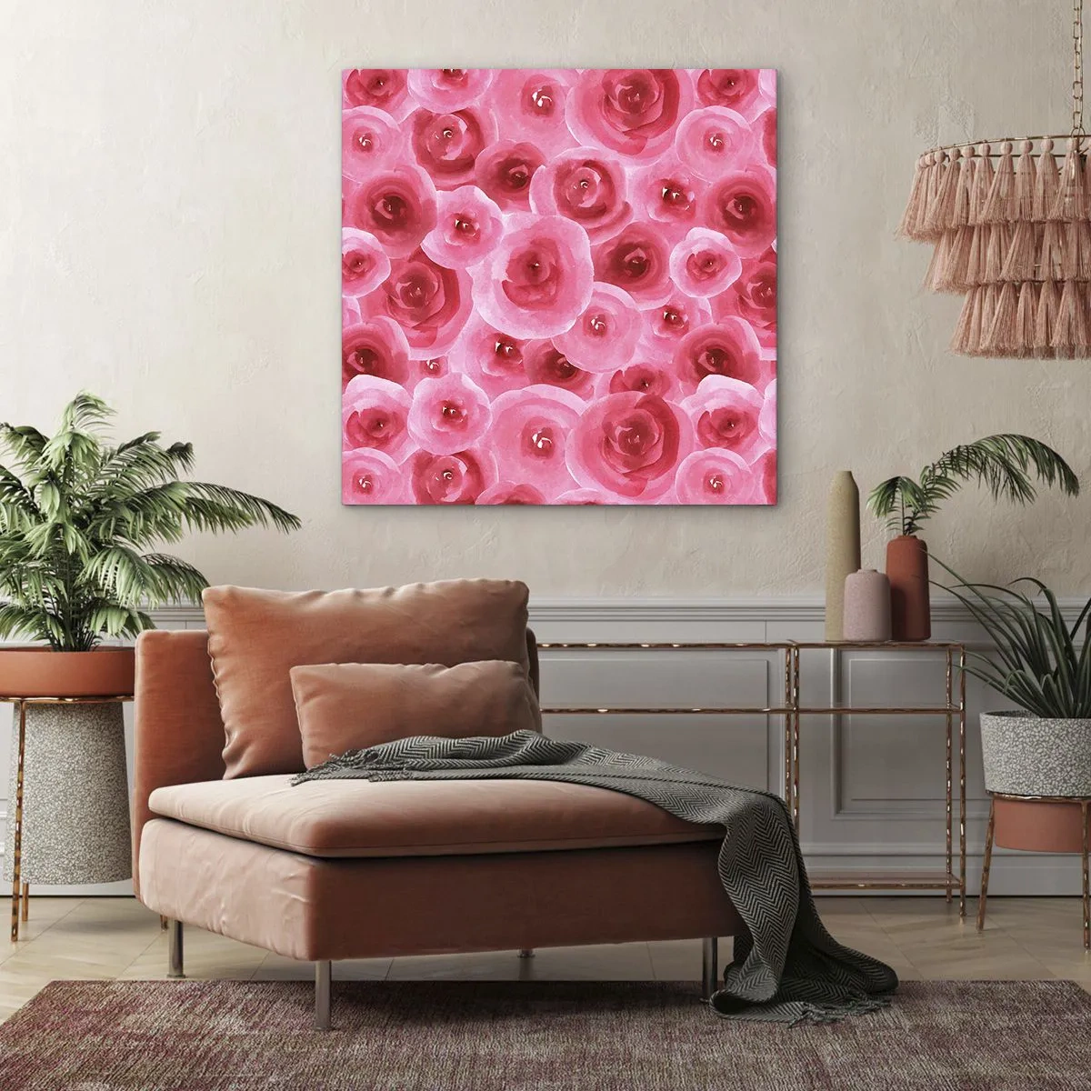 Canvastavla - Bild på duk - Rosor upe och nere - 50x50 cm